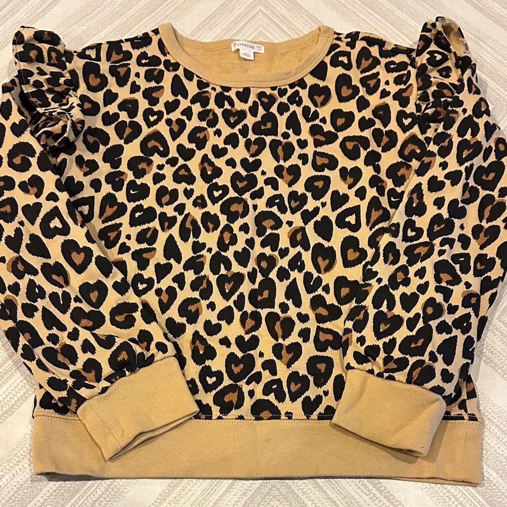 Crewcuts Girls Leopard Print Ruffle Shoulder Sweatshirt Size 12